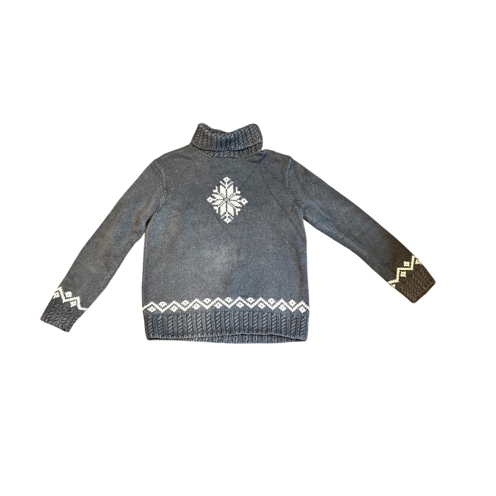 Lauren Ralph Lauren Hand Knit Cotton Snowflake Turtleneck Sweater Gray Large